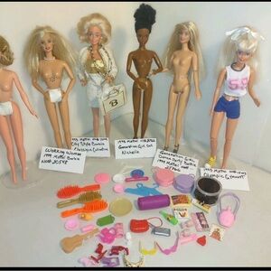 90s vintage Mixed Barbie Doll Lot with Assorted Accessories - Blonde & Brunette